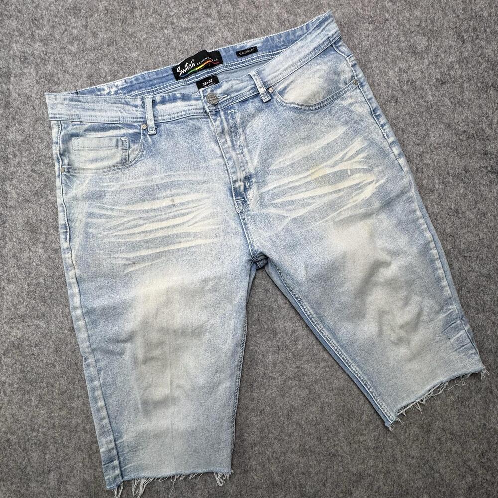 Switch Remarkable Shorts Mens 38 Blue Denim Bermuda Distressed Cutoff Stretch